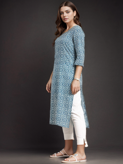 Cotton Printed Straight Kurta