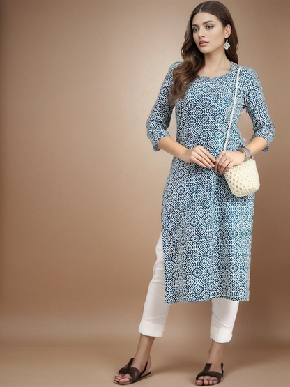Cotton Printed Straight Kurta