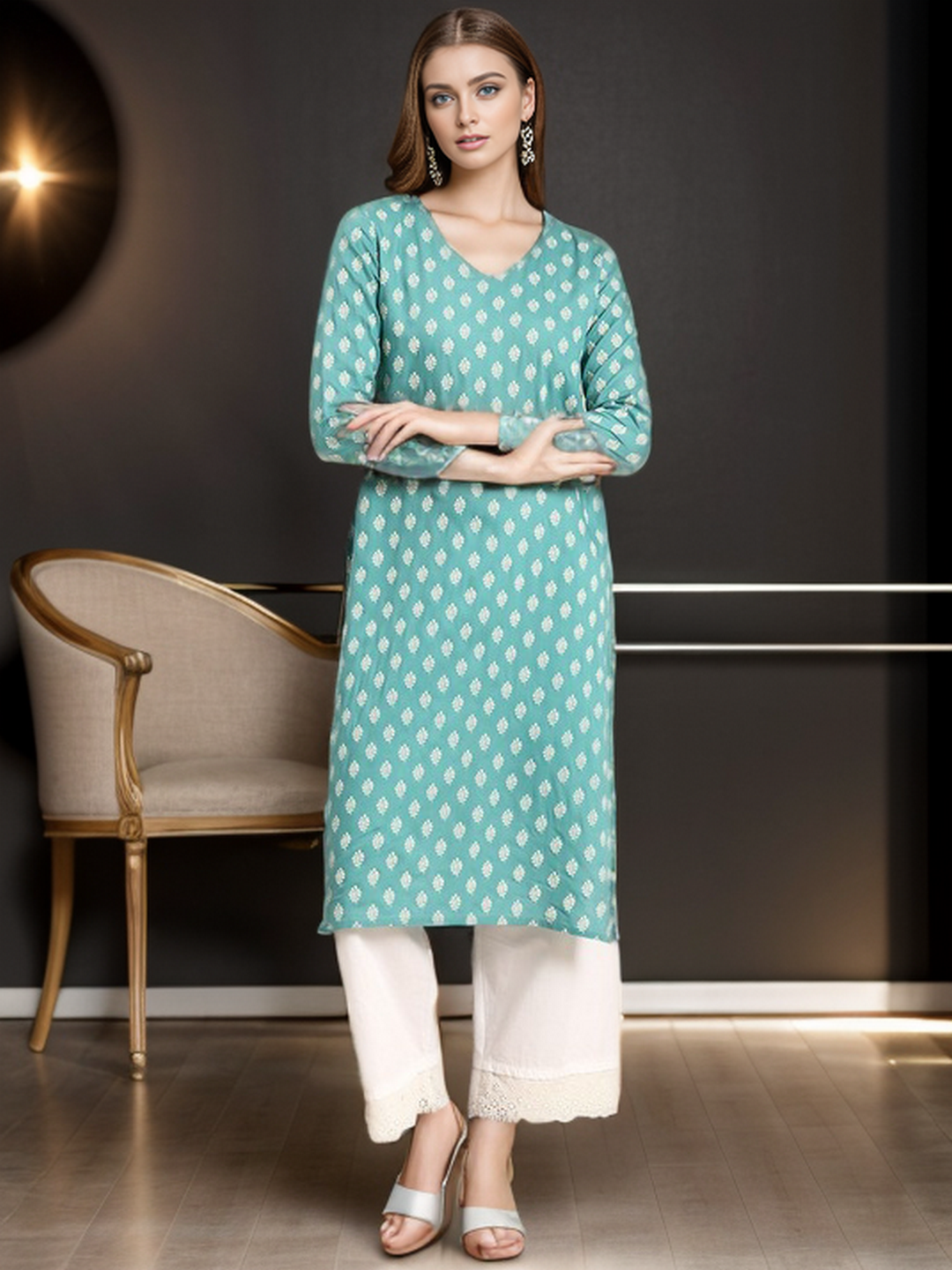 Rayon Floral Straight Kurta