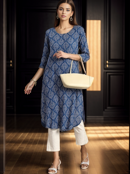 Rayon Bandhani Print Straight Kurta