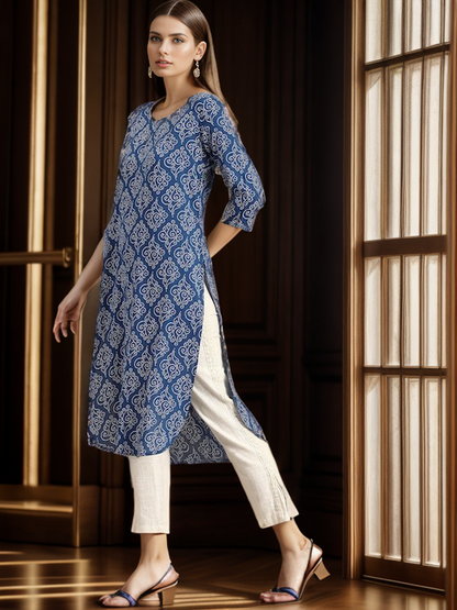 Rayon Bandhani Print Straight Kurta