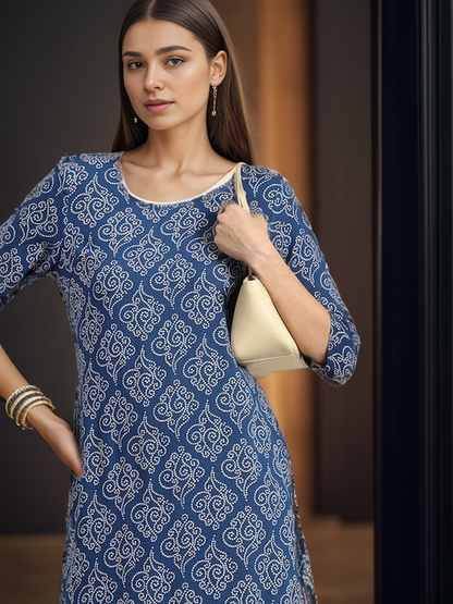 Rayon Bandhani Print Straight Kurta
