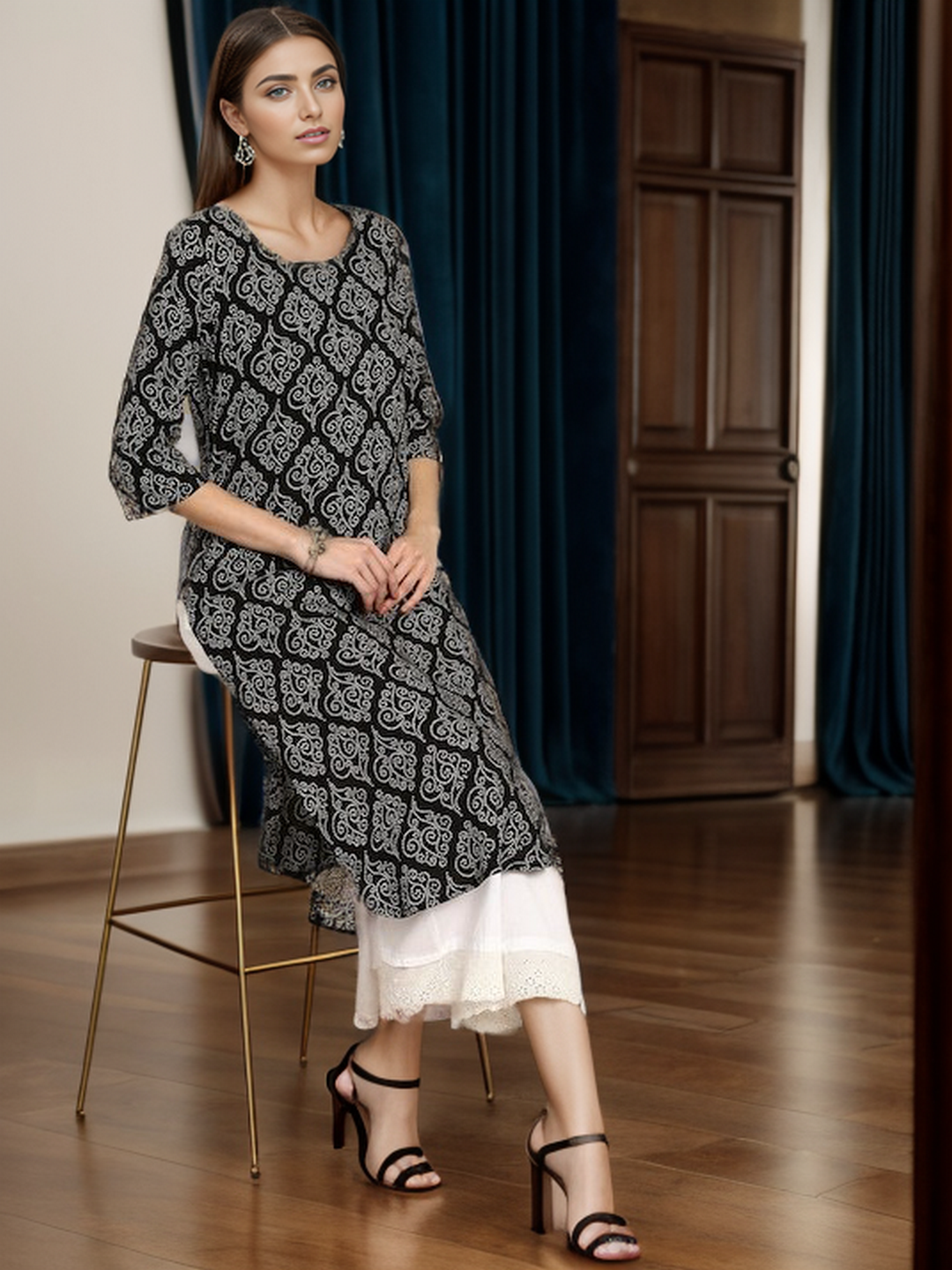 Rayon Bandhani Print Straight Kurta