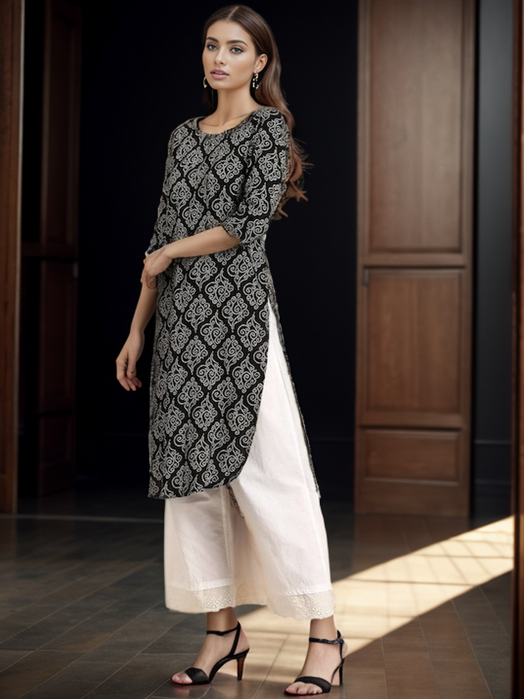 Rayon Bandhani Print Straight Kurta