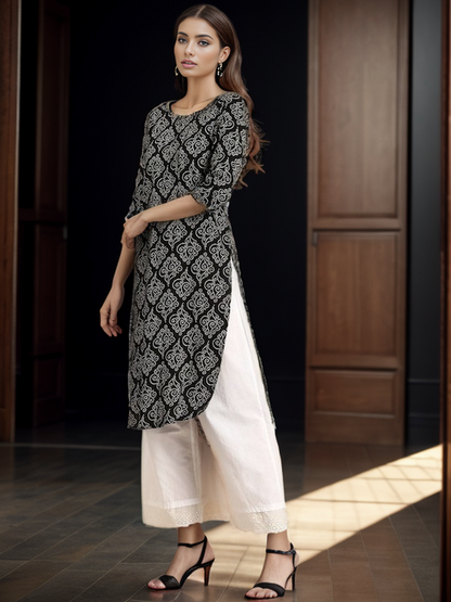 Rayon Bandhani Print Straight Kurta