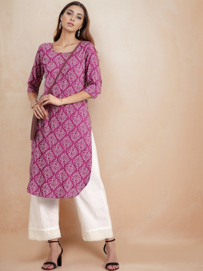 Rayon Bandhani Print Straight Kurta