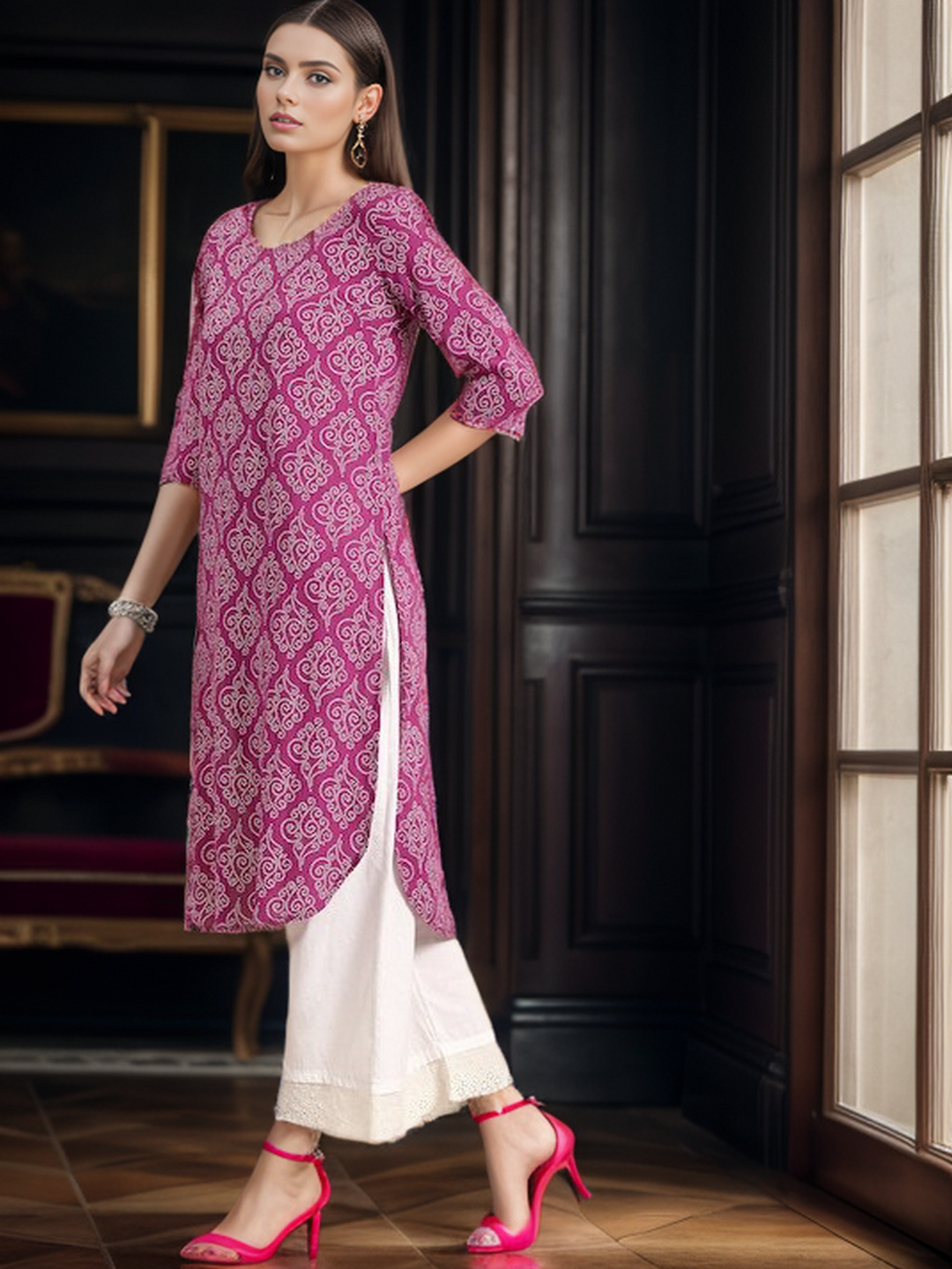 Rayon Bandhani Print Straight Kurta