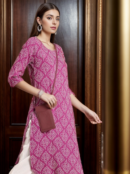 Rayon Bandhani Print Straight Kurta