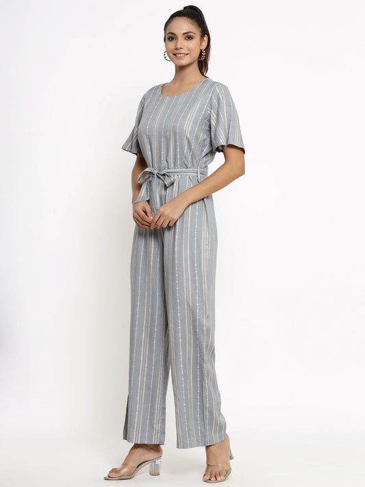 Rayon Stripe Print Straight Jumpsuit