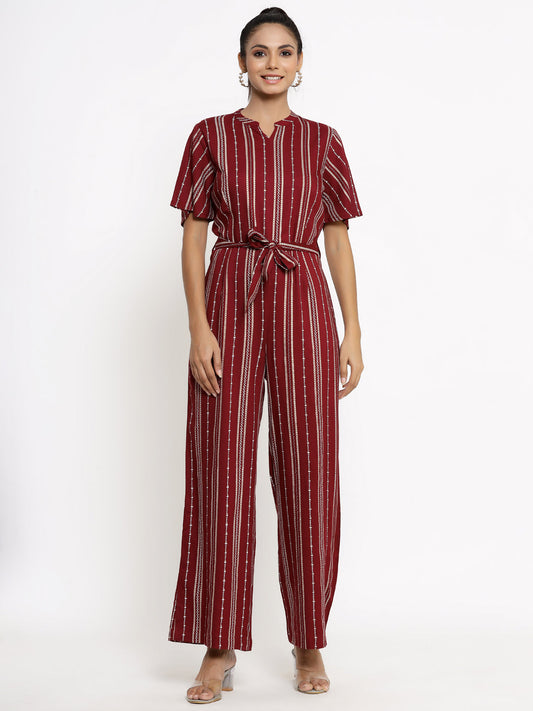 Rayon Stripe Print Straight Jumpsuit