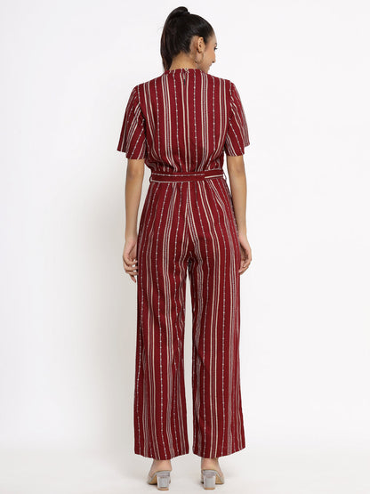 Rayon Stripe Print Straight Jumpsuit