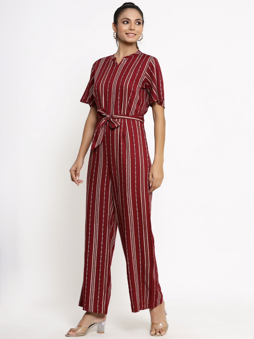 Rayon Stripe Print Straight Jumpsuit