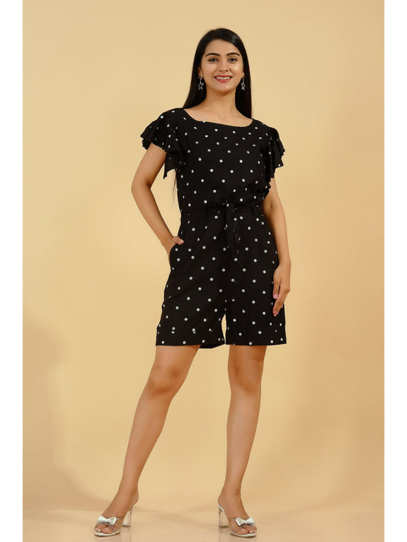 ASOS DESIGN bubble crepe short sleeve milkmaid midi jumpsuit in mono polka  dot  ASOS