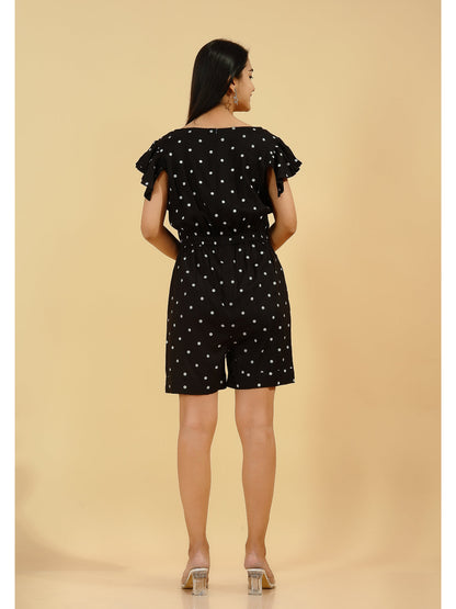 Rayon Polka Dot Regular Jumpsuit (Black)