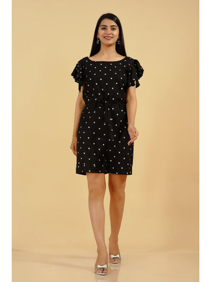 Rayon Polka Dot Regular Jumpsuit (Black)