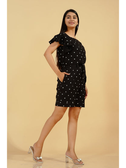 Rayon Polka Dot Regular Jumpsuit (Black)