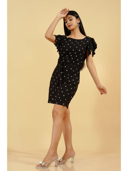 Rayon Polka Dot Regular Jumpsuit (Black)