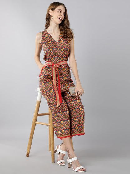Rayon Printed  Jumpsuit (Multicolour)