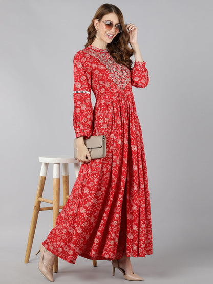 Georgette Printed Flared Jumpsuit (Red)