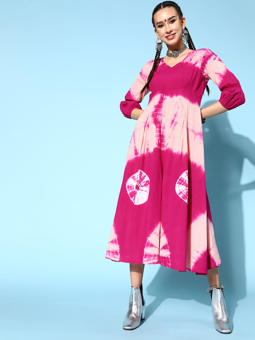 Cotton Dyed Flared Jumpsuit (Pink)
