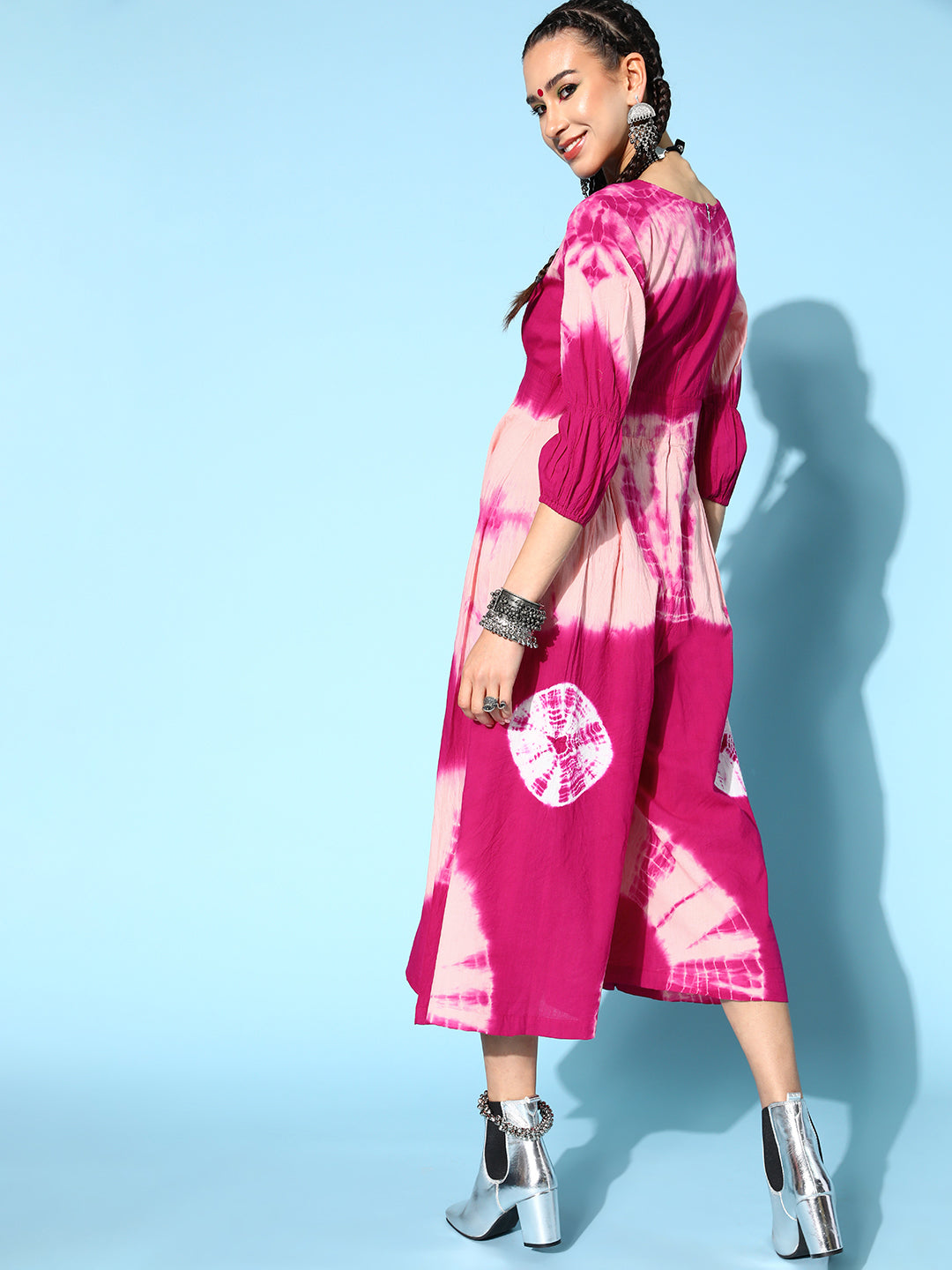 Cotton Dyed Flared Jumpsuit (Pink)