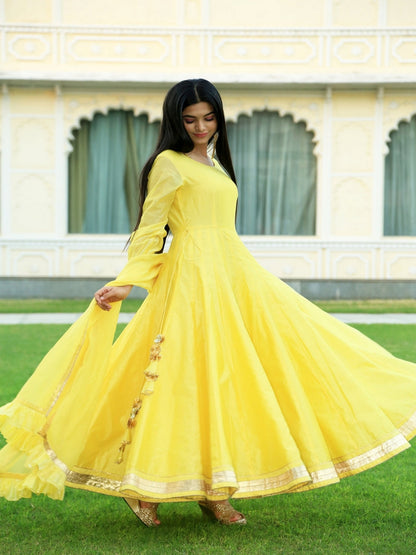 Pineapple Yellow Anarkali Dress With Dupatta