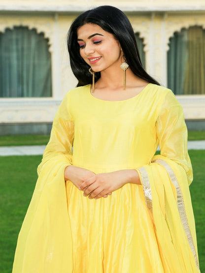 Pineapple Yellow Anarkali Dress With Dupatta