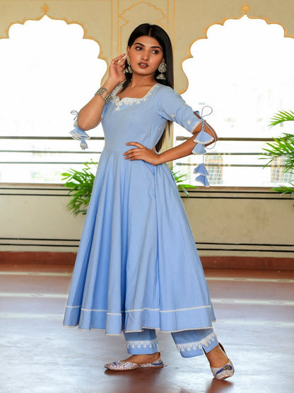 Ice Blue Ethnic Anarkali Set