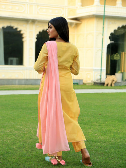 Corn Yellow Embroidered Suit Set with Dupatta