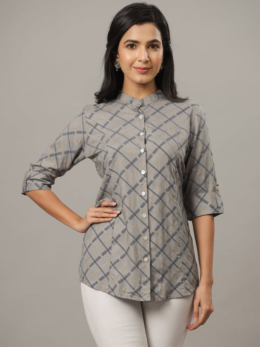Grey Regular Fit Gold Print Casual Shirt