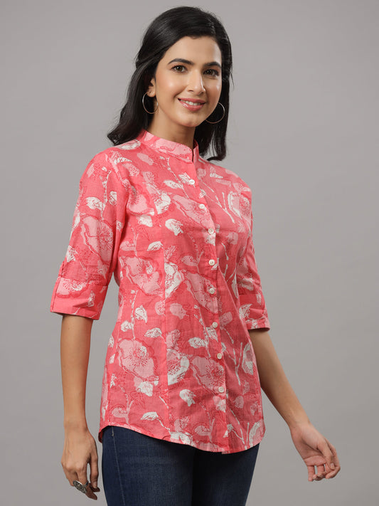 Peach Floral Printed Causal Shirt