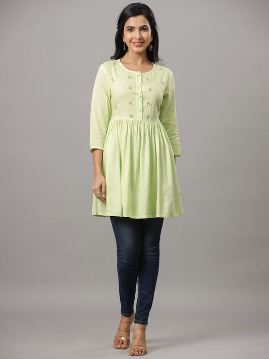 Lime Green Embroidered Casual Top