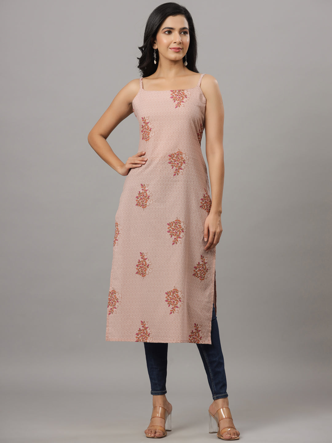 Rose Taupe Printed Straped Straight Kurta