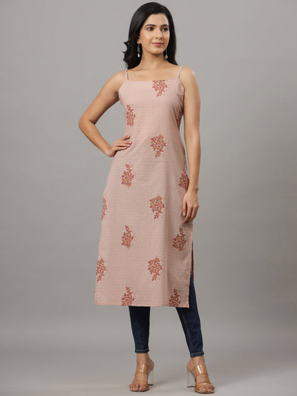 Rose Taupe Printed Straped Straight Kurta