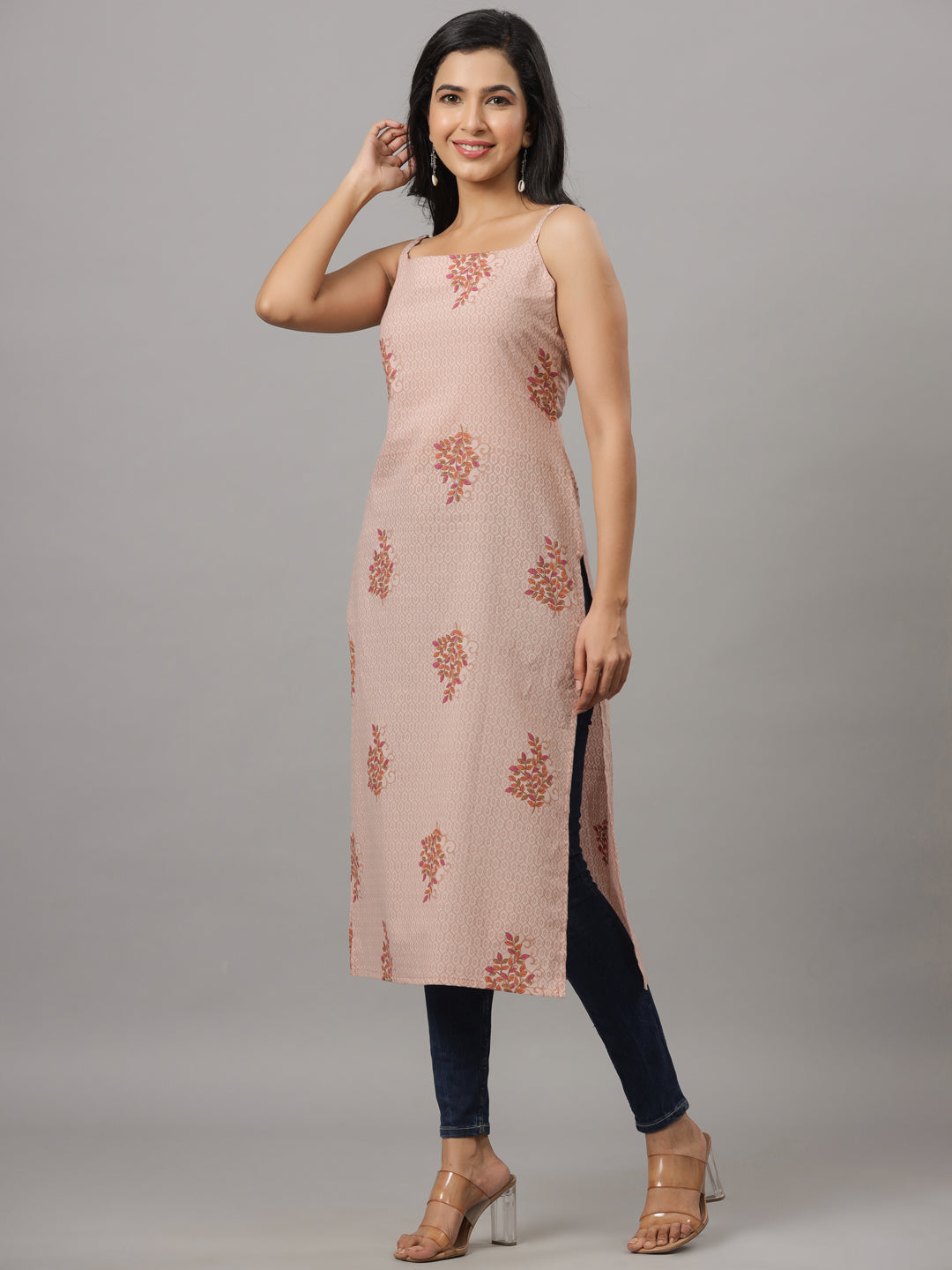 Rose Taupe Printed Straped Straight Kurta