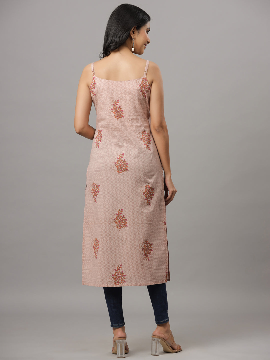 Rose Taupe Printed Straped Straight Kurta
