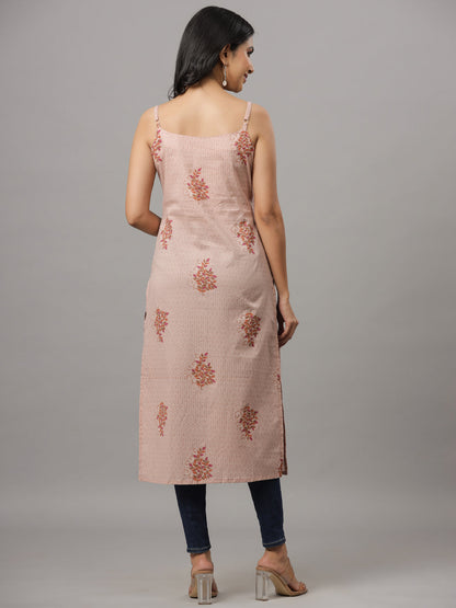 Rose Taupe Printed Straped Straight Kurta