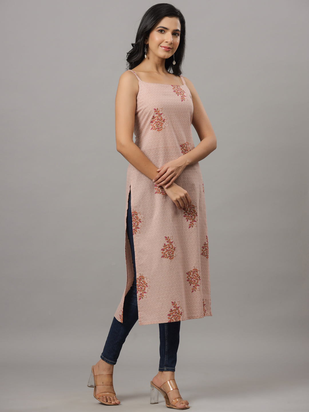 Rose Taupe Printed Straped Straight Kurta