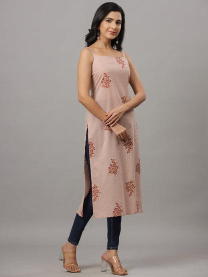 Rose Taupe Printed Straped Straight Kurta