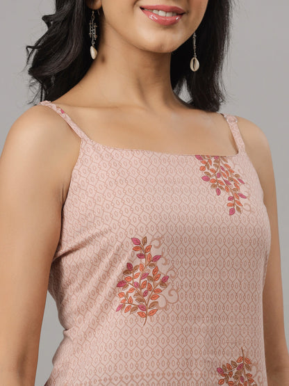 Rose Taupe Printed Straped Straight Kurta