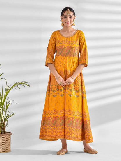 Flared Printed Silk Blend Dress