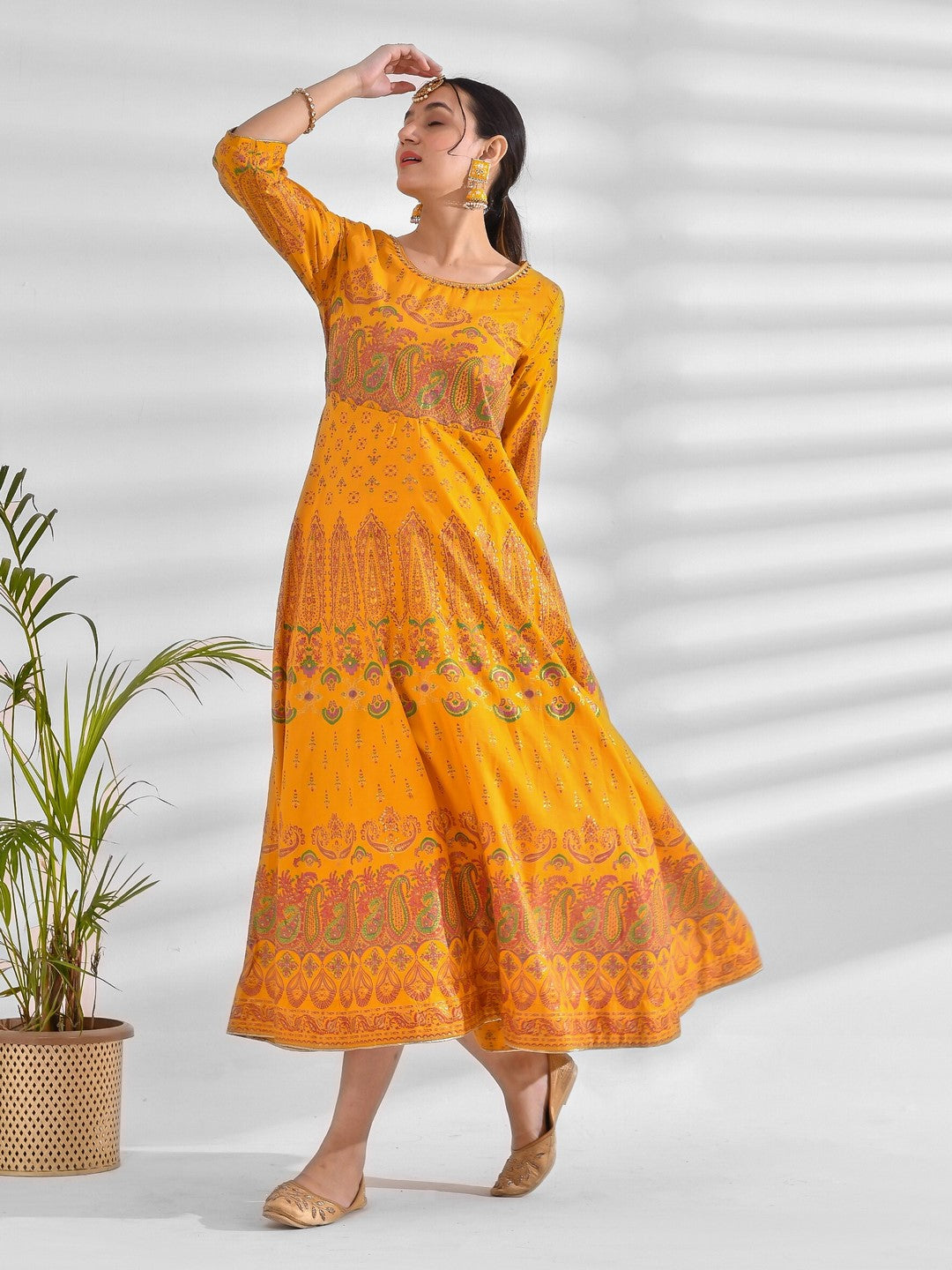 Flared Printed Silk Blend Dress