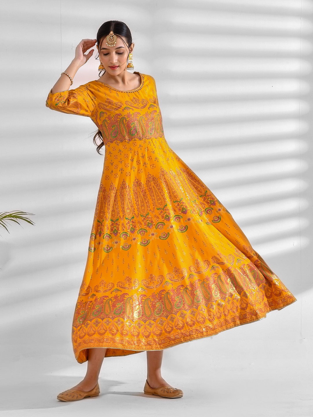 Flared Printed Silk Blend Dress