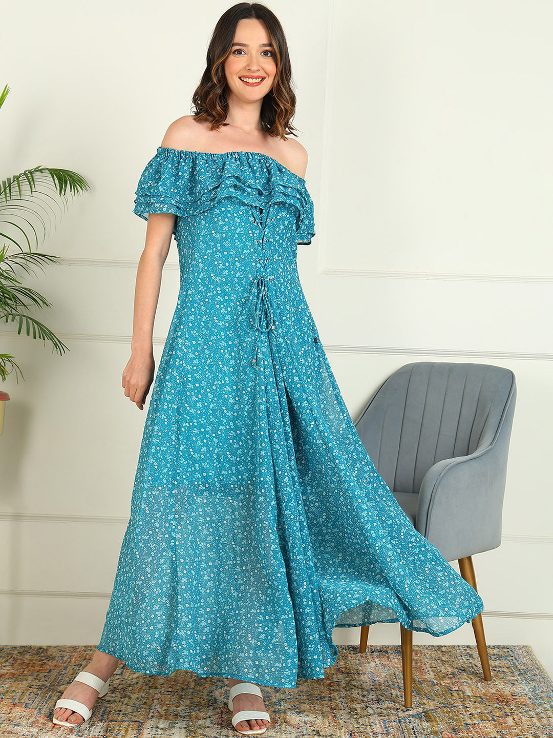 Asymmetric Printed Chiffon Dress