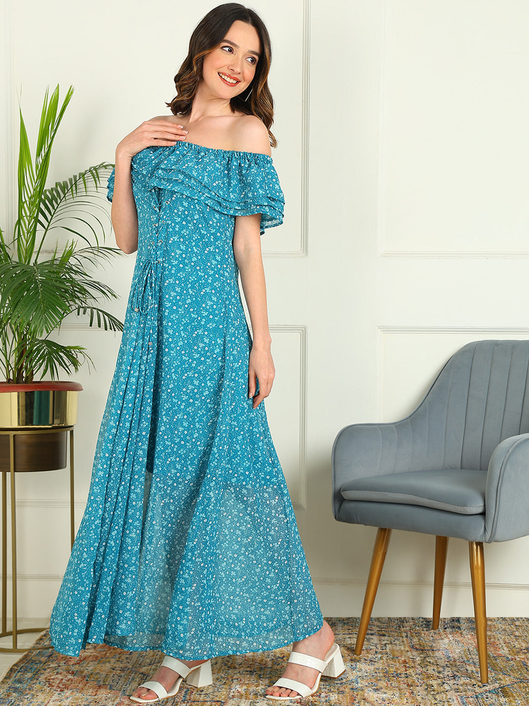 Asymmetric Printed Chiffon Dress