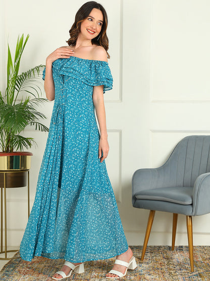 Asymmetric Printed Chiffon Dress