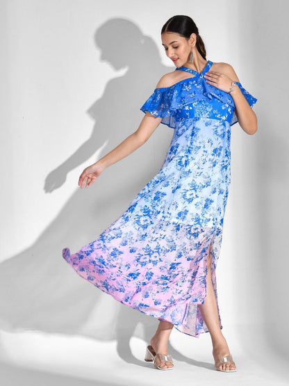 Asymmetric Printed Chiffon Dress