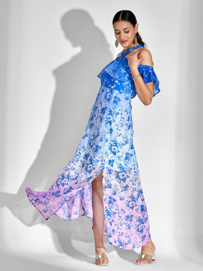 Asymmetric Printed Chiffon Dress