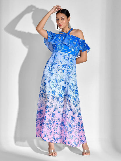 Asymmetric Printed Chiffon Dress