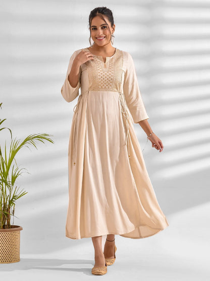 Mokshi beige rayon dress – wholesale manufacturer & exporter from India